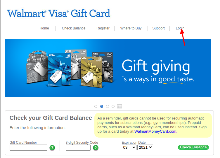 Walmart Visa Gift Card Login